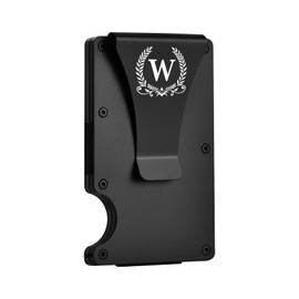 ELEGANTPARK Metal Wallet for Men Initial Monogrammed Gifts for Wedding Birthday Slim Minimalist Money Clip for Men RFID Blocking Engraved Metal Wallets with Money Clip Card Holder Letter W