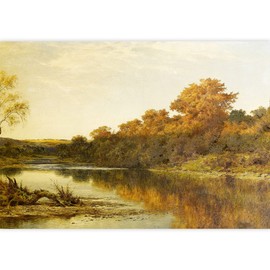 IDEA4WALL Removable Wall Sticker/Wall Mural Pastel Autumn Sunset Forest Lake Nature Wilderness Illustrations Fine Art Farmhouse/Country Landscape Rustic for Living Room, Bedroom, Office - 66"x96"