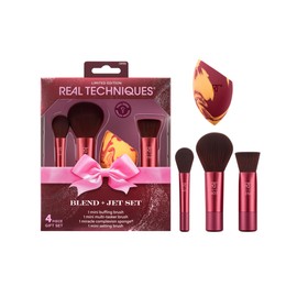 Real Techniques Blend  Jet Set Juego de brochas y esponjas de maquillaje de viaje, 4 piezas, mini juego de regalo de día festivo para base, rubor y...