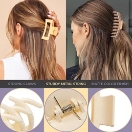 LiRain Large Hair Claw Clips, 8 Pack 4.3" Hair Clips for Women & Girls, Styling Accessories Strong Hold Matte Claw Hair Clips for Women Thick Hair & Thin Hair, 90's Vintage Jaw Clips