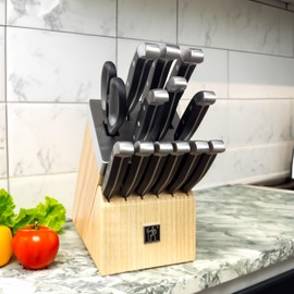 Henckels International Statement 14-pc Self-Sharpening Knife Block Set, 6 Steak Knives, Paring Knife, Santoku Knife, Bread Knife, Chef’s Knife, & More, Natural Block Color