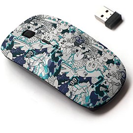 CJCBROES 2.4G Wireless Mouse with Cute Pattern Design for All Laptops and Desktops with Nano Receiver - Colorful Graffiti Doodles