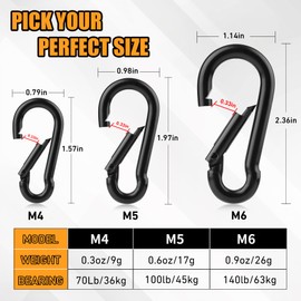 Gopal 12pack Small Carabiner Clip: Mixed Sizes Black Carabiners - Spring Snap Hook - Keychain Caribeener Clips for Keys Outdoor Sports Backpacking Fishing Hiking Travel Camping