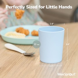 WeeSprout Bamboo Toddler Cups - 4 pc Set (10 fl oz), Organic & Non-Plastic Cup Pack for Toddlers, Big Kids or Baby, Natural