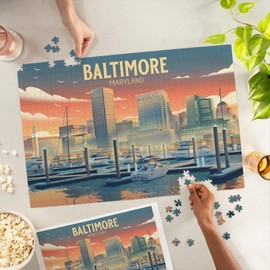 "Lantern Press Baltimore, Maryland, Lithograph, City Series, 1000 Piece Jigsaw Puzzle for Adults, Made in USA with Reference Poster"