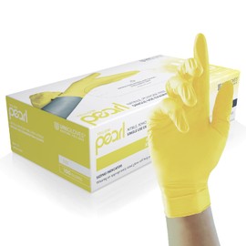 UNIGLOVES Unigloves Yellow Pearl Nitrile Examination Gloves - Multipurpose, Powder Free and Latex Free Disposable Gloves - Box of 100 Gloves, Yellow, Medium (GP0113)