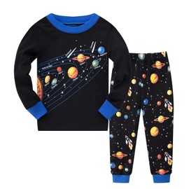 Boys Pyjamas Sets Solar System Space Pyjamas Cotton Long Sleeve Christmas Pjs 2 Piece Outfit Pajamas for Kids Clothes 2-7 Years A-black