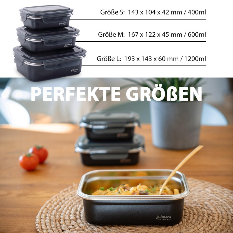 yilmera Design Aufbewahrungsbehälter Set, 3-teilig, Luftdicht, Schwarz