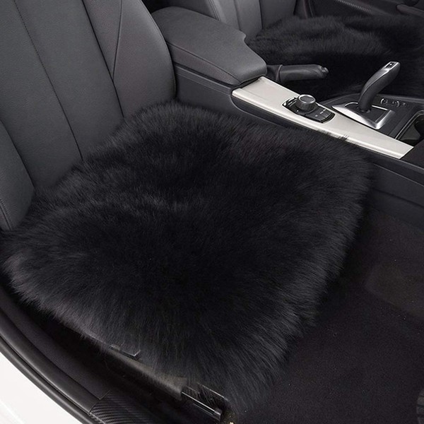 Emfay Shearling Seat Cushion Car Soft Wool Breathable Black
