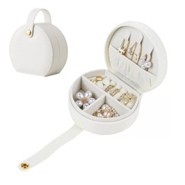 lbxtswpl Mini Travel Jewelry Storage, Mini Jewelry Box Organiser, Portable Jewelry Gift Box for Rings Earrings Necklace for Women Girls(White)