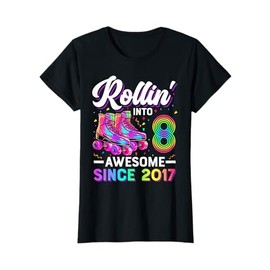 8th Birthday Shirt Girl 8 Year Old Roller Skate Skating T-Shirt