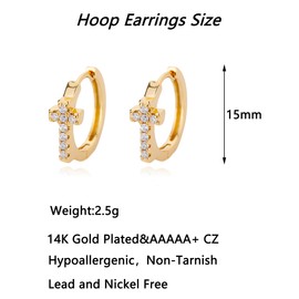 Gold Statement Drop Earrings for Women Heart Cross Butterfly Ellipse Hoop Earrings Small Thick Oval Open Huggies Earrings Wedding Minimalist Aesthetic Jewelry Gift (Cross)