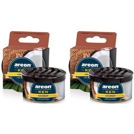 AREON Ken Car Air Freshener Coconut Tin Top Up Adjustable Vented Lid Multi Pack of 2