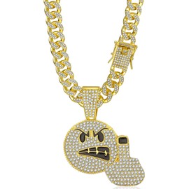 EDINGM Iced Out Cuban Link Chain for Men, Miami Style Silver and Gold Plated Bling Necklace, Diamond Hip Hop Jewelry (Gold Chain+finger Pendant)