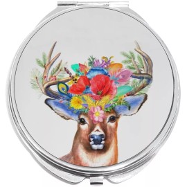 NewCharms Deer Flowers Antlers Compact with Mirrors - Perfect for your Pocket or Purse