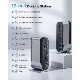 BASEUS 17-in-1 USB C DOCKING STATION TO CAST ON 3 MONITORS 4K USB C LAPTOP DOCK