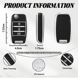 TOOMUME Car Key Cover TPU, Car Key Case Fit for Kia Sportage Rio Ceed Stonic Picanto Sorento Venga Soul Carens Cerato K2 K3 K4 K5, Protective Key Fob Cover Key Fob Case - Flip Key
