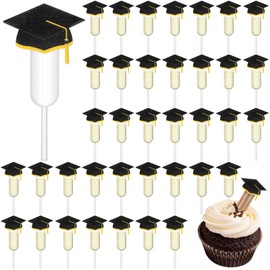Glenmal 48 Sets 4ml Graduation Cupcakes Pipettes, Plastic Pipettes Dropper for Cupcakes with Grad Caps Disposable Mini Flavor Liquor Infuser Squeeze Dropper for Cupcake Ice Cream Grad Decoration