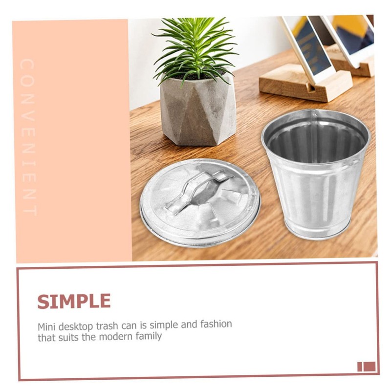 LABRIMP 4pcs Metal Trash Can with Lid Small Office Desk