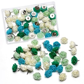 40Pcs Rose Theme Push Pins Rose Thumb Tacks Decorative Flower Cork Board Tacks for Bulletin Board, Photos Wall Maps and Other Offices Schools Supplies and Accessories, Resin(Green)…