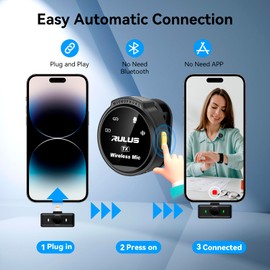 RULUS Wireless Lavalier Microphone for iPhone, 800mA/H Charging Case 30H Lapel Wireless Microphone, 2.4GHZ, Noise Cancellation,Reverb Mode for Video Recording Vlogging, YouTube, Interview (Lightning)