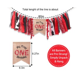 MY FIRST BIRTHDAY Cowboy Cowgirl Rodeo Banner - Western Theme High Chair Birthday One-Party Banner-Photo Prop (RED COW)