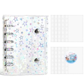 SIVAN Sticker Book A7 Size Clear Notebook Binder 【Simply press both ends to open and close the ring】 【3-layer structure PP sheet・Double-sided storage pockets・Sticker storage・Waterproof and