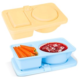 starfa lab Reusable Silicone Snackle Box Containers with Lids,2 Pack Double Compartment Leak Proof Snack Containers for Kids,On-The-Go,Sauces and Salads