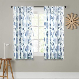 MRTREES Voile Sheer Curtain Panels, Sheer Curtains Drapes Rod Pocket, Flower Printed Embroidery Window Curtain Treatments for Bedroom Living Room Bathroom Window(2 Panels, 54x63 Inches, Blue)