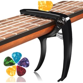 Capo for Guitar Capo Guitar - Capo, Capo Guitar, Includes 5 Picks, Almost Suitable for All Guitars - Guitar Equipment, Guitar Chord Presser - Black (Metal)