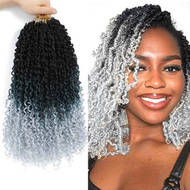 Yanky Twist Crochet Hair - 8 Inch Mini Pre-looped Passion Twist Crochet Hair with Curly Ends 10 Packs(20 Stands/Pcs) Pre-twist Bohemian Spring Twist Crochet Hair(8 Inch,1B/Silver)