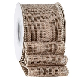 Apricot Burlap Ribbon 2-1/2 Inch, Natural Solid Ribbon with Wired Edge for Big Bow, Wreath, Christmas Tree, Outdoor Decoration, 10 Yards/Roll.