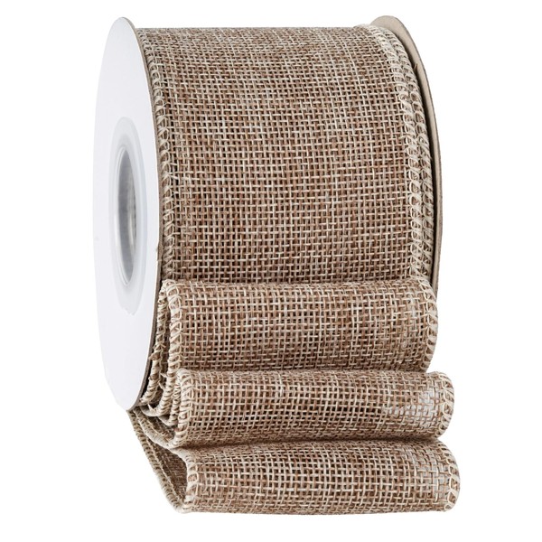 Apricot Burlap Ribbon 2-1/2 Inch, Natural Solid Ribbon with Wired