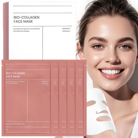 Collagen Face Mask, 5pcs Bio-Collagen Real Deep Mask, Korean Skincare, Hydrating Overnight Hydrogel Mask, Pore Minimizing, Elasticity Improvement (B)