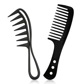 2 Pcs Wide Tooth Comb for Curls, Large Teeth Shark Hair Comb, Hair Comb Shark Teeth Hair Hairstyle Tool for Curly Wet Wavy Thick Hair Wigs Barber Salon Curl Comb Women Men(Black)