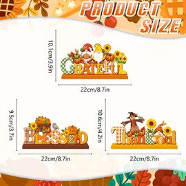 Fall Decorations for Home Wood Table Centerpieces, 3pcs Grateful Thankful Blessed Fall Centerpieces for Tables Pumpkin Sunflower Style Autumn Thanksgiving Tabletopper