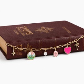LuneClat Vintage Pearl Star Bow Bible Charm Chain Christian Bookmark