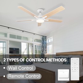 Viossn Ceiling Fans with Lights, 52 inch White Ceiling Fan with Light and Remote Control, Reversible, 3CCT, Dimmable, Noiseless, Small Ceiling Fan for Bedroom, Kidsroom, Indoor/Outdoor Use