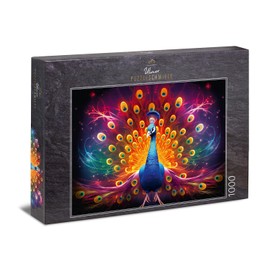 Ulmer Puzzleschmiede - 1000 Piece Puzzle "Feather Dress" - Peacock as Iridescent Modern Animal Art Puzzle Motif with Intense Colours - Striking Different Animal Puzzle, Quality Made in Germany