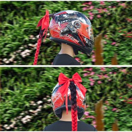 Red Helmet Pigtail Motorcycle Helmet Ponytail Helmet Decor Braids Hair Accessory for Women Helmet