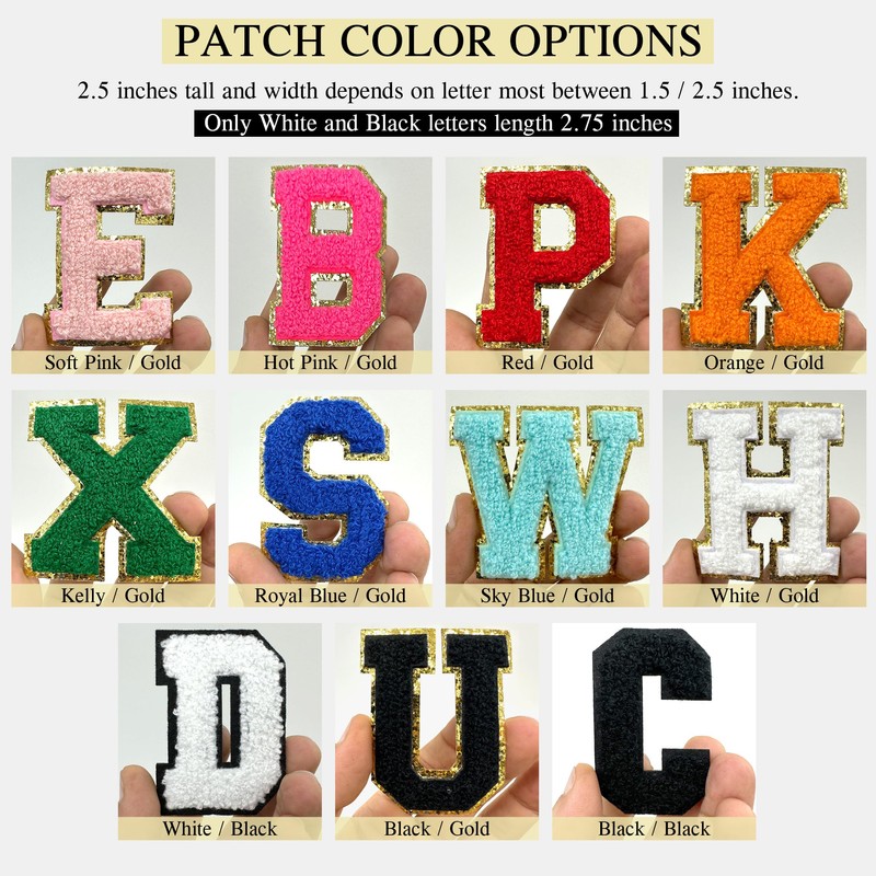 Iron On Chenille Letter Patch 2.5 Inch A-Z Alphabet Varsity