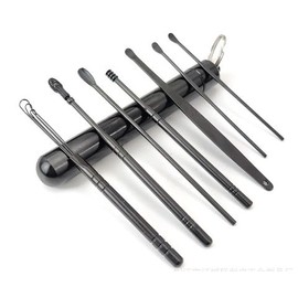 Kit de Eliminación de Cera de Oídos Cuchara Pala Herramienta limpieza Limpiador orejas reutilizable(Black) Orejas Limpiador limpieza de oídos
