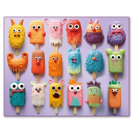 fishwisdom 100 Piece Donuts Jigsaw Puzzle for Kids Teens Age 4-8 Gift Family Time Unique Shapes Cute Monsters Puzzle (Popsicle Monsters)