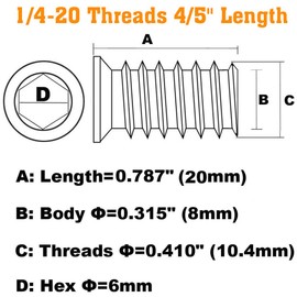 41pcs 1/4-20 Threaded Inserts for Wood Nuts 4/5" Length