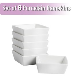BTaT- Ramekins 4 oz Square, Set of 6 Ramekins for Baking, Creme Brulee Dishes, Souffle Cups, Flan Pan, Sauce Cups, Custard Cups, Pudding Cups, Desert Bowls, Dipping Bowls