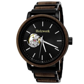 Holzwerk Germany Handmade Designer Men's Watch Eco Natural Wood Watch Automatic Bracelet Watch Analogue Quartz Watch Brown Black, Black / brown, Bracelet