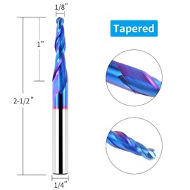 EANOSIC Tapered Ball Nose Router Bit 1/4" Shank, 1/8" Tip Diameter (1/16" Radius), 3.6 Degree, Solid Carbide CNC End Mills for Wood 2D/3D Milling Engraving Carving