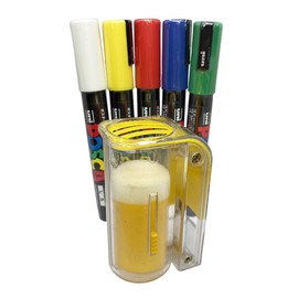 Queen Marking Kit – 5 POSCA Marking Pens (Green, Blue, Yellow, White and Red) with One-Handed Queen Marking Cage and Bee Family Car Stickers