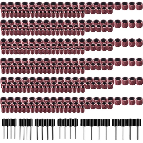 SIQUK 384 Pieces Drum Sander Set Including 360 Pieces Nail Sanding Band Sleeves and 24 Pieces Drum Mandrels for Dremel Rotary Tool