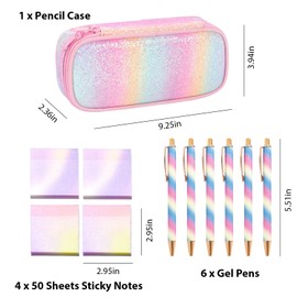 Mangpung Cute School Supplies,Kawaii Stationery Birthday Gifts,Includes Sparkly Glitter Ballpoint Pens,Glitter Rainbow Pencil Holder,Pink Blue Rainbow,for Office School Supplies